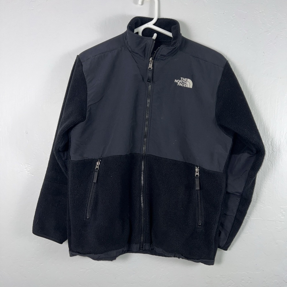 The North Face Denali Jacket Boys XL/TG Black Fleece Mock Collar Full Zip ✅
